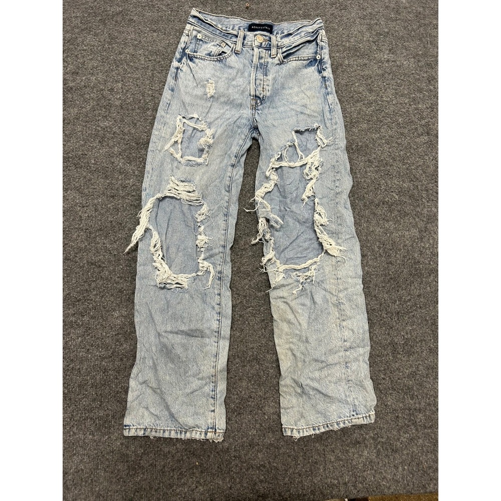 Aeropostale Jeans Womens Size 000R Light Wash Low Rise Skater Distressed Denim
